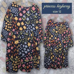 Princess Highway Paige Smock Dress Size AU12 | Linen/Cotton Blend | Folk Florals